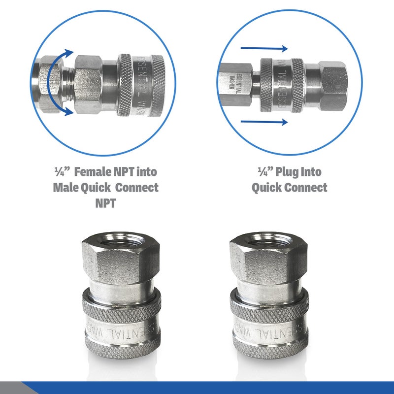 Essential Washer Stainless Steel Â¼â€ Quick Connect Female NPT | Pressure Washer Quick Connect Fittings | 5000 PSI | Set Of 2 - Image 4